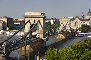 Chain bridge seen from above Clark Adam square, Budapest, Hungary, Europe