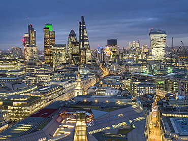 City of London skyline at dusk, London, England, United Kingdom, Europe