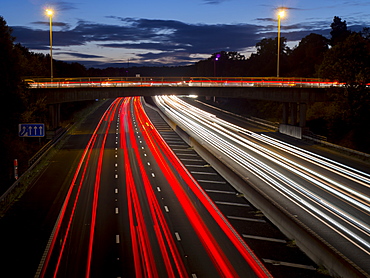 M3 motorway light trails, Surrey, England, United Kingdom, Europe