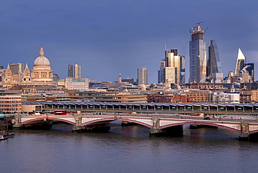 Skyline of St. Pauls Cathedral, the City of London and Blackfriars Bridge over the River Thames, London, England, United Kingdom, Europe