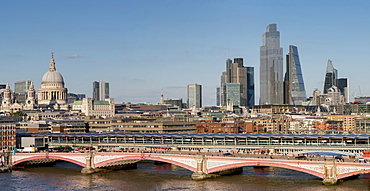 Panoramic view of the City of London with Blackfriars Bridge and St. Paul's Cathedral, London, England, United Kingdom, Europe