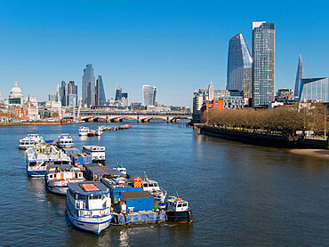 City skyline and River Thames from Waterloo Bridge, London, England, United Kingdom, Europe