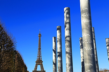 Wall of Peace and Eiffel Tower, Paris, France, Europe