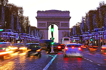 Champs Elysees and Arc de Triomphe at Christmastime, Paris, France, Europe