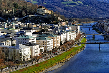 Salzach River and Kapuzinerberg Hill, Salzburg, Austria, Europe