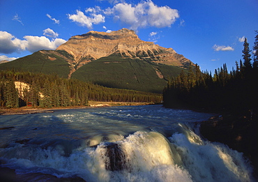 Athabasca Falls and Mount Kerkeslin, Jasper National Park, Alberta, Canada