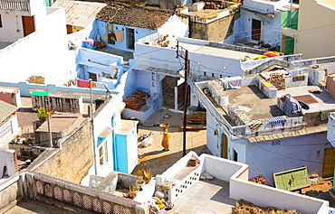 Aerial view of village life, Deogarh, Rajasthan, India, Asia