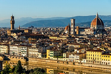 Aerial view in afternoon sun of Florence, UNESCO World Heritage Site, from Piazzale Michelangelo, Tuscany, Italy, Europe