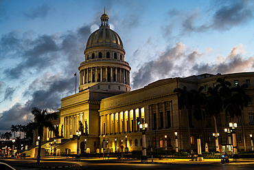 El Capitolio floodlit at night: former Congress building built in 1920s, Havana, Cuba 3