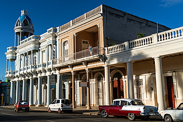 Palacio Ferrer, former sugar baron's mansion, with tower to watch his ships in morning light, Cienfuegos, Cuba