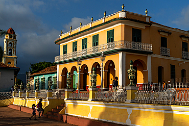 Evening sunlight bathes Palacio Brunet on main square, Trinidad, Cuba