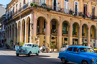 Ancient classic cars on the road, Old Havana, Cuba