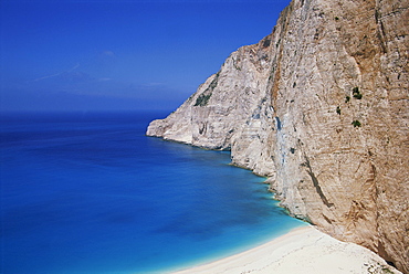 Sea and cliffs at Shipwreck Cove on Kefalonia, Ionian Islands, Greek Islands, Greece, Europe