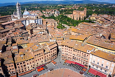 View of Duomo from Torre del Mangia, Piazza del Campo, UNESCO World Heritage Site, Siena, Tuscany, Italy, Europe