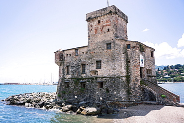 Castle overlooking the bay, Rapallo, Liguria, Italy, Europe