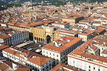 Aerial view from Giotto belltower of Piazza della Reppublica, Florence, Tuscany, Italy, Europe