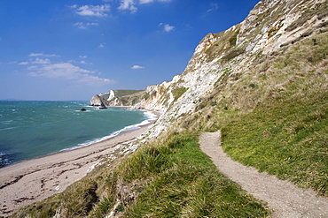 Coast path and beach, St. Oswald's Bay, Dorset, England, United Kingdom, Europe