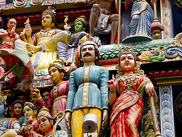 Sri Mariamman Hindu Temple exterior detail, Singapore, Southeast Asia, Asia