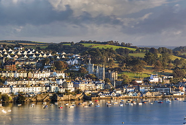 Fowey town and harbour, viewed from Polruan, Cornwall, England, United Kingdom, Europe