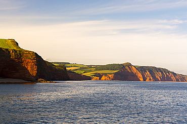 Sandstone cliffs of the Jurassic Coast, UNESCO World Heritage Site, Ladram Bay, Devon, England, United Kingdom, Europe