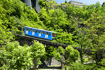 The funicular railway to the sanctuary of Madonna del Sasso, Locarno, Ticino, Switzerland, Europe