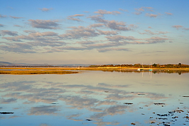 Boats moored at East Head, West Wittering, near Chichester, West Sussex, England, United Kingdom, Europe