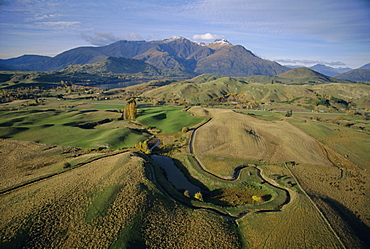 Aerial view from a balloon of countryside around Queenstown, Otago, South Island, New Zealand, Pacific