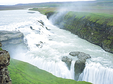 Gullfoss, or Golden Waterfall, this double waterfall was saved from development for hydroelectric power in 1907, Gullfoss, Iceland