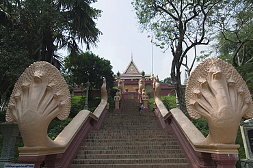 Nagas on the stairs to Wat Phnom, Phnom Penh, Cambodia, Indochina, Southeast Asia, Asia