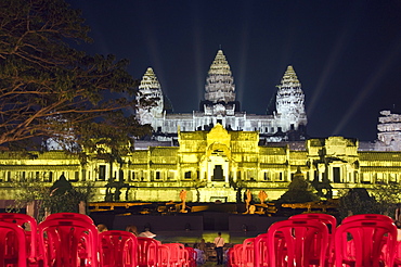 Angkor Wat Temple, UNESCO World Heritage Site, at night, lit for a special light show, Siem Reap, Cambodia, Indochina, Southeast Asia, Asia