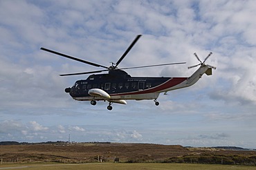 Helicopter taking off from Tresco, Isles of Scilly, United Kingdom, Europe