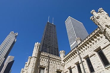 The Water Tower with Hancock Building in background, Chicago, Illinois, United States of America, North America