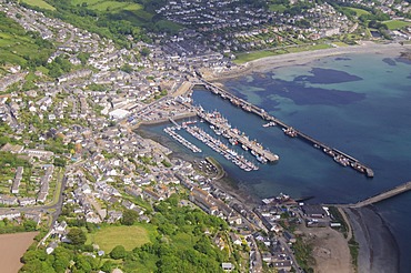 Aerial shot of Newlyn Fishing harbour near Penzance, Cornwall, England, United Kingdom, Europe