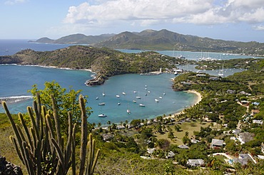 Looking down on Nelsons Dockyard from Shirley Heights, Antigua, Leeward Islands, West Indies, Caribbean, Central America