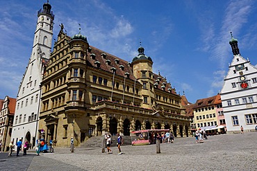 The double town hall in the market square in Rothenburg ob der Tauber, Romantic Road, Franconia, Bavaria, Germany, Europe