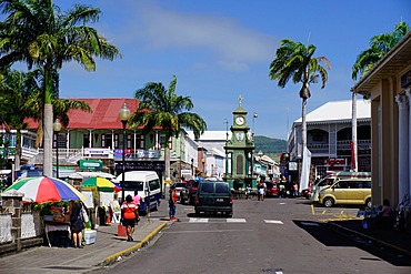 Clock Tower in the centre of capital, Piccadilly Circus, Basseterre, St. Kitts, St. Kitts and Nevis, Leeward Islands, West Indies, Caribbean, Central America 