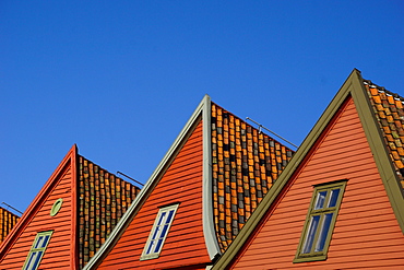 Traditional wooden Hanseatic merchants buildings of the Bryggen, UNESCO World Heritage Site, Bergen, Hordaland, Norway, Scandinavia, Europe