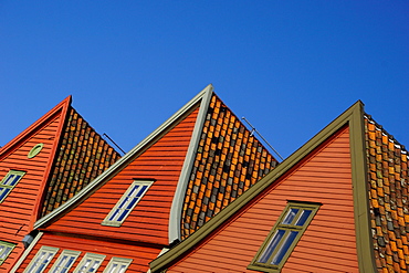 Traditional wooden Hanseatic merchants buildings of the Bryggen, UNESCO World Heritage Site, Bergen, Hordaland, Norway, Scandinavia, Europe