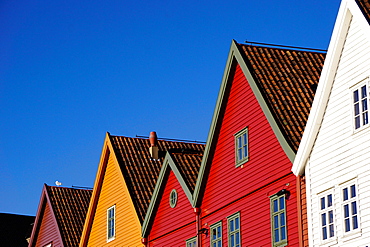 Traditional wooden Hanseatic merchants buildings of the Bryggen, UNESCO World Heritage Site, Bergen, Hordaland, Norway, Scandinavia, Europe