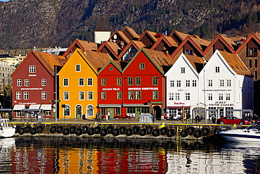 Traditional wooden Hanseatic merchants buildings of the Bryggen, UNESCO World Heritage Site, Bergen, Hordaland, Norway, Scandinavia, Europe