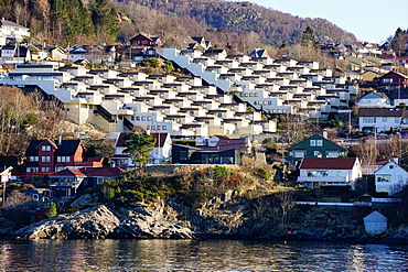 Fjord side housing development near Bergen, Hordaland, Norway, Scandinavia, Europe