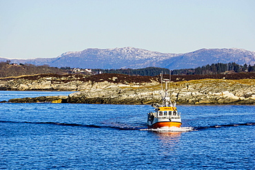 Fishing boat in Fjord, near Bergen, Hordaland, Norway, Scandinavia, Europe