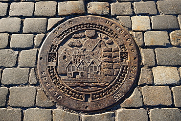 Decorative manhole cover, Bergen, Norway, Hordaland, Scandinavia