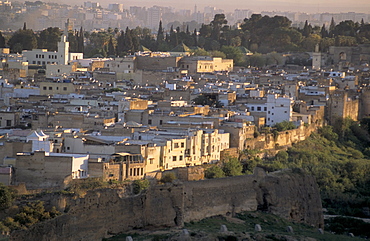 Elevated view of the Medina or old walled city, Fez, Morocco, North Africa, Africa