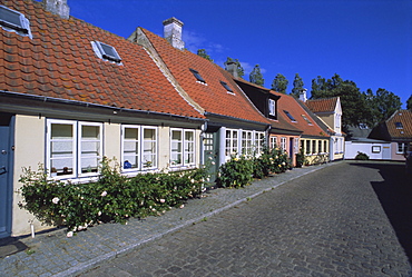 Street of colourful houses, Aeroskobing, island of Aero, Denmark, Scandinavia, Europe