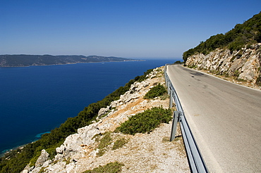 View from road near Lefki, Ithaka, (Kefalonia in distance), Ionian Islands, Greece, Europe