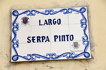 Street sign at one of the main squares, Sao Filipe, Fogo (Fire), Cape Verde Islands, Africa