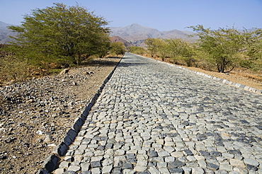 Cobblestone road on way to Ribiera Grande from Porto Novo, Santo Antao, Cape Verde Islands, Africa