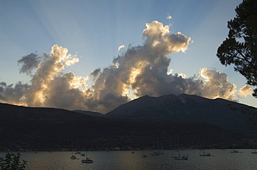 Clouds and sunset at Nidri, Lefkada (Lefkas), Ionian Islands, Greek Islands, Greece, Europe