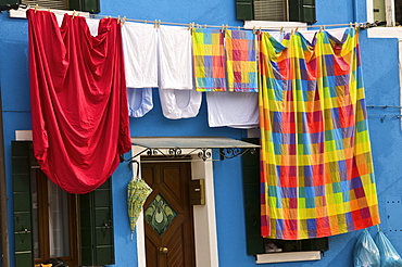 Washing day, Burano Island, Venice, Veneto, Italy, Europe